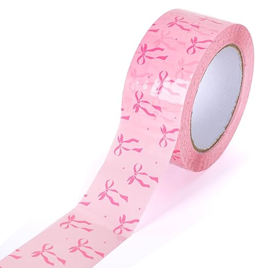 Whaline 109 Yard Pink Bow Packing Tape Pretty Bow Decorative Gift Wrapping Tape Waterproof Shipping Tapes for Small Business DIY Crafts Box Carton Decor