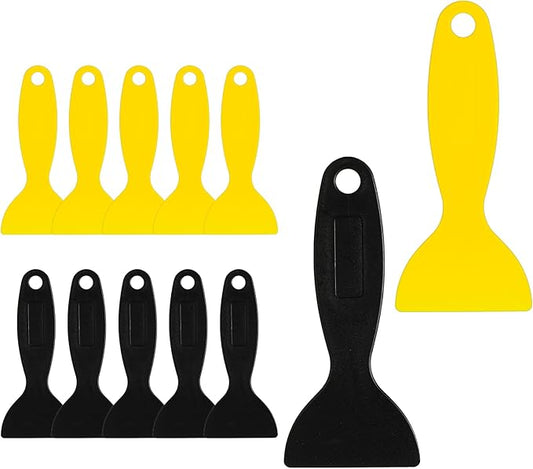 TIESOME 12 Pcs Plastic Spatula Scraper, Plastic Spatula Paint Scrapers, Air Bubble Remover Sticker Installation Tool, Flexible Resin Scraper Paint Scrapers for Decal, Grout Removal (Black, Yellow)