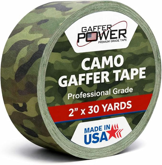 Gaffer Power Muted Army Green Camo Gaffer Tape – Professional Grade, Made in USA, Non-Reflective Matte Cloth Tape, Heavy Duty, Easy Tear, Residue-Free – 2 Inch x 25 Yards