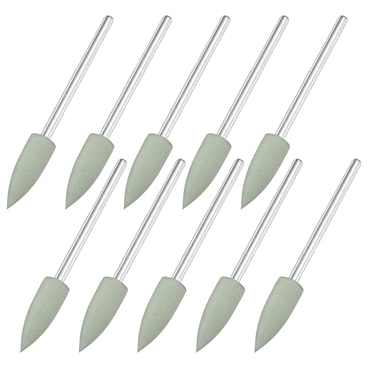 M METERXITY 10-Pack Polishing Bit Buffing Wheel, 0.23 Inch(6mm) Dia Silicone Pointed Polishing Kit Sanding Bits for Jewelry/Bone Products/Jade Carvings, Rotary Tool 800 Grits [Green]