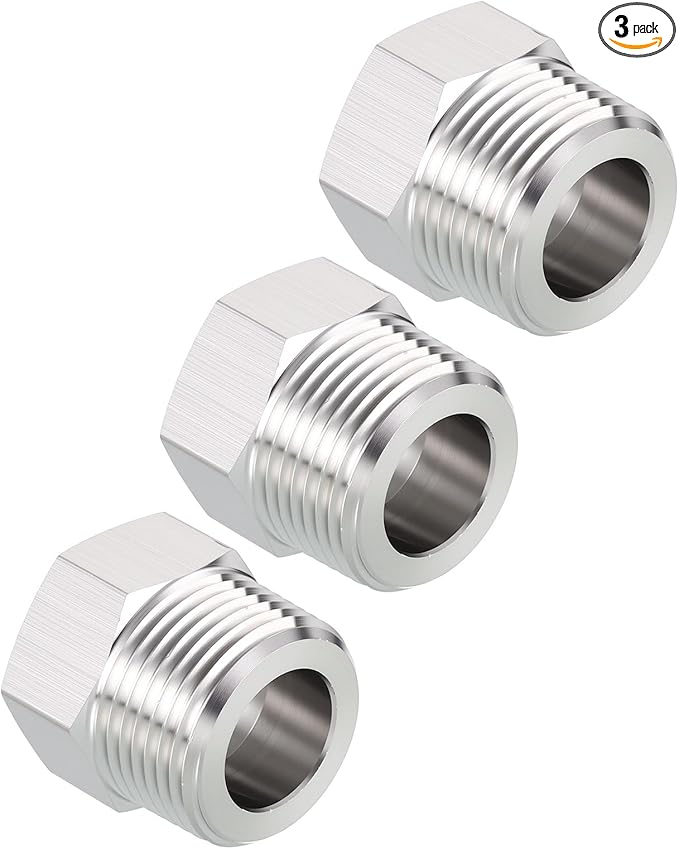 Pack of 3, 3/4" Male NPT to 1/2" FeMale NPT Solid 304 Stainless Steel Hex Bushing, Hose Fittings Adapter Reducer for Pipe Leak Repair, Bathroom Remodeling, Tool Extensions