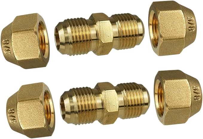 2 Pieces 3/8" Butt Copper Tube Fitting with Flare Nut for Air Conditioning Copper Pipe Extension Connectors Brass Flare Fitting Nuts