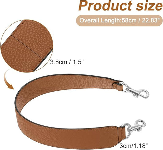uxcell 22.83 Inch PU Leather Short Bag Strap with Clasp, Purse Handles Handbags Replacement Straps for Clutch Bag Crossbody Underarm Bags, Brown, Silver Buckle