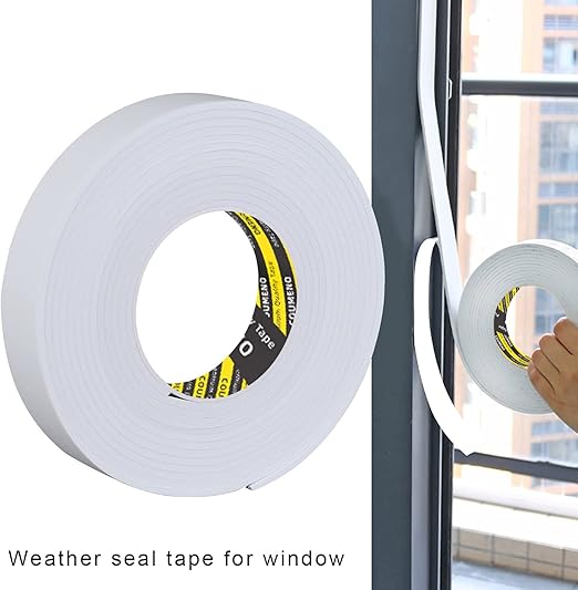 Single-Sided Adhesive EVA Foam Tape 1in x16.4FT, White Foam Weather Stripping, Foam Insulation Tape, Door Window Foam Seal Strip, Waterproof Soundproof Gap Filler Exterior Garage Door