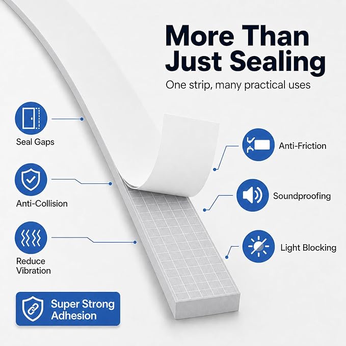 66FT EVA Foam Weather Stripping Door Seal, Self-Adhesive Weatherstrip Tape for Door Frame, Window Gaps, Soundproof Insulation