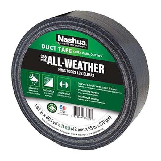 Nashua 398 Black Duct Tape, Heavy Duty, Water Resistant, 1.89 Inch x 60 yds, 1 Roll