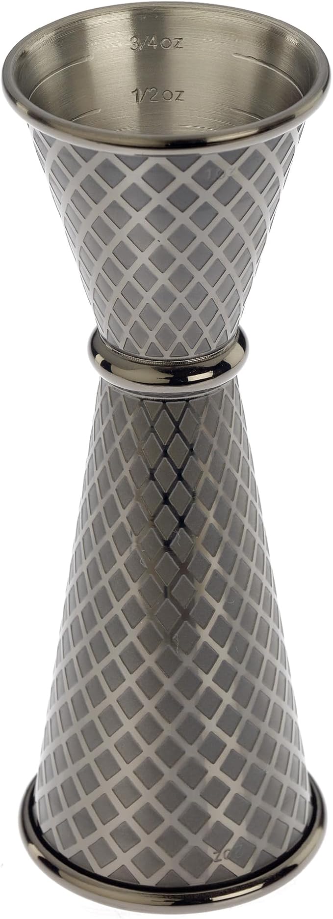 Barfly 1 x 2 oz. Diamond Lattice Etch Japanese Style Jigger, Gun Metal Black
