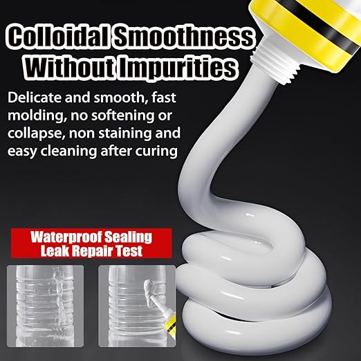 XIRUJNFD 5.3 Oz Multifunctional Waterproof White Caulk with Scraper, Plastic Steel Repair Adhesive for Kitchen Bathroom, Stronger Adhesion Sealant for Window Toilet Sink, Quick-Drying (1 Set)