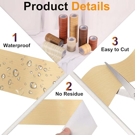 PATIKIL Wood Grain Tape 2" x 32 ft, Self-Adhesive Wood Texture Repair Tape Realistic Wooden Effect Patch for Furniture Cabinets Floor Walls, Yellow Fir