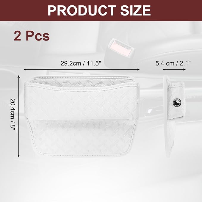 HARFINGTON 2pcs Car Seat Gap Filler Organizer 11.5 x 8 x 2.1 Inch Leather Universal Car Organizer Storage Box Between Seat and Console for Phone Sunglasses Keys, White
