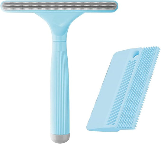 2 Pack Portable Pet Dogs Cats Hair Remover Lint Removal Shaver Tool Fur Scraper Carpet Rake for Couch Furniture Car Mats Fabric Sofa Clothes Bedding Blue