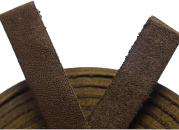 TOFL 3/8" Wide Flat Leather Cord – 72" (6 Feet) Long × 1/8" Thick (7-8oz) | Real Cowhide Leather Strips for Crafts | Brown | 72" L x 3/8" W x 1/8" Thick | Suede Backing | Leather Craft Supplies | Easy to Cut & Stitch | DIY Projects & Repairs | 7–8 oz