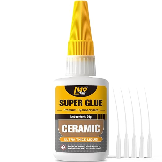 Ceramic Super Glue Liquid, Clear Instant Cyanoacrylate Adhesives for Ceramic Repair Food Safe, All Purpose CA Glue for Shoe Plastic Leather Glass Model Metal Wood Pottery Porcelain Mugs Clay Dishes