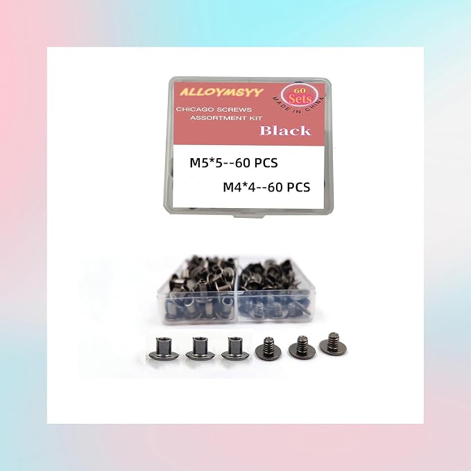60 Sets M5*5mm Gun Black Leather Rivets Screws Rivets Chicago Binding Screws Adjust and Repair Leather Craft Belts, Bags, Shoes, Purse Bindings