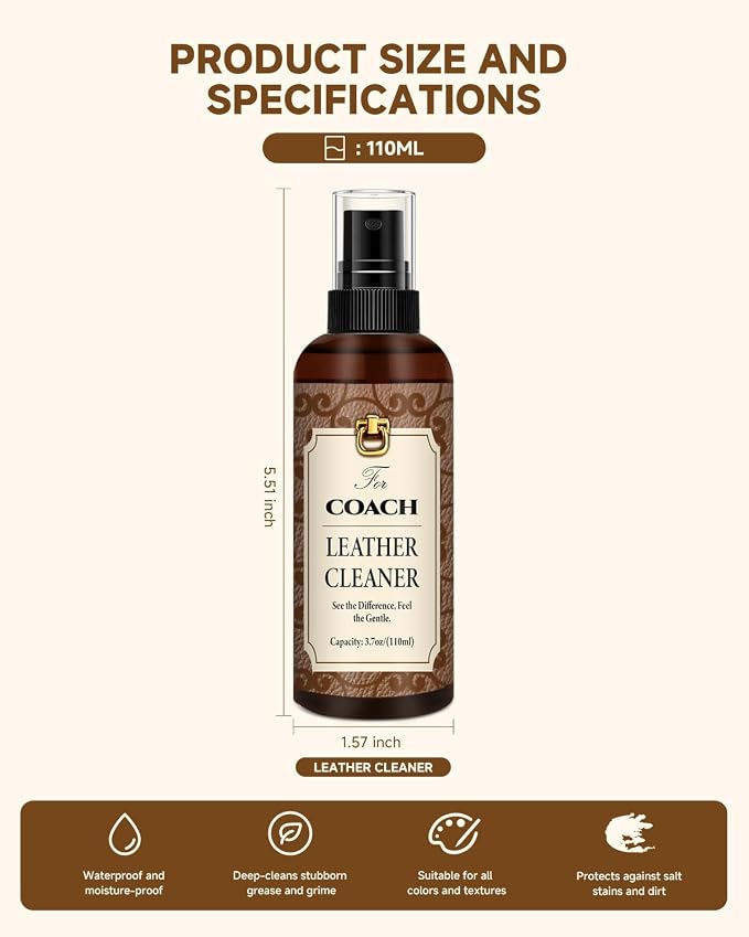 Leather Cleaner Set for Coach, Powerful Stain Removal | Eliminate Stains, Oil, and Dirt, Restores Original Shine to Bags, Non-Toxic Formula, Suitable for Coach Leathers