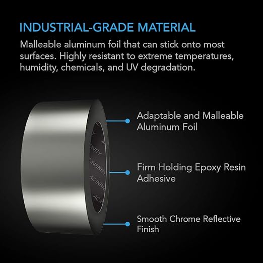 AC Infinity Aluminum Duct Tape, Professional Grade Heavy-Duty HVAC Foil Tape for Sealing, Patching, Insulating or Repairing Ducting and Pipes, 50 Yards