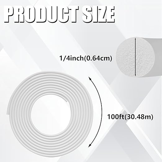 Backer Rod 1/4 Inch, EPDM Rubber Foam Caulk Saver 100' White Weather Strip Seal for Concrete Joints, Wall Cracks, Driveway and Joint Fillers.