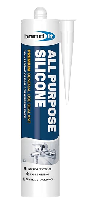 Bond It All Purpose Silicone, Premium General Use Acetoxy Sealant, Waterproof Flexible Silicone for Bathroom, Kitchen, Windows, Doors, Showers, Indoor, Outdoor Sealing, 10 oz, Gutter Gray