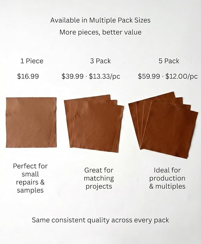 Natural Grain Cow Leathers: 12'' x 12'' Pre-Cut Leather Pieces (Cognac, 3 Pieces)