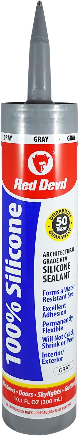 Red Devil 081650 100% Silicone Sealant Architectural Grade, 9.8 oz., Gray, 1 Pack