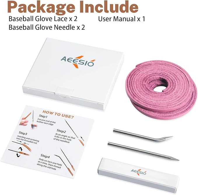 Softball Baseball Glove Lace, Mitt Lace Repair Kit Includes 2 Leather Laces and Lacing Needle for Catcher's Glove