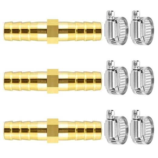 Da by 3 pcs 5/16"(8mm) Brass Barb Splicer Mender Hose Fitting with 6 pcs Stainless Steel Pipe Clamps for Water/Fuel/Air