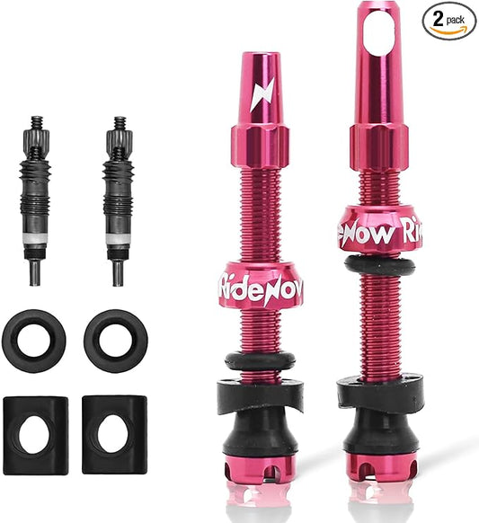 RideNow Tubeless Presta Valve Stems, 45mm Super Light 7075 Aluminum Alloy Presta Tubeless Valve Stem Kit with Valve Core Remover Tool and Valve Stem Caps, Multiple Color & Size Options(Pair), Rose Red