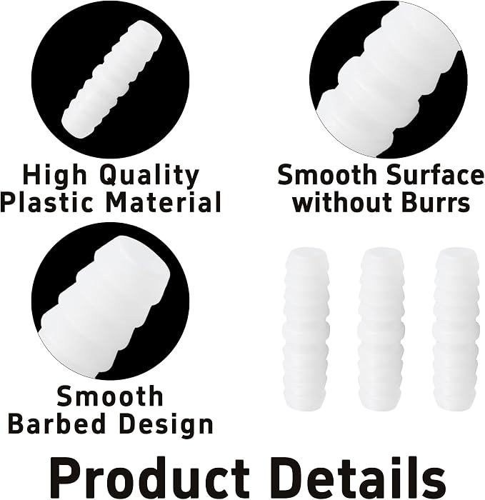 6Pcs 3/8" x 3/8" Plastic Hose Barb Fittings, Barbed Splicer Mender Joint Adapter Union Connectors for Aquarium, Household, Fuel, Gas, Liquid, Air Hose Repair