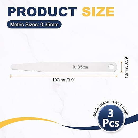 HARFINGTON 3pcs Metric Thickness Feeler Gauge 0.35mm Single Blade Oval Feeler Gauge 3CR-13 Stainless Steel Gap Measuring Tool for Repair Valve Guitar Spark Plug