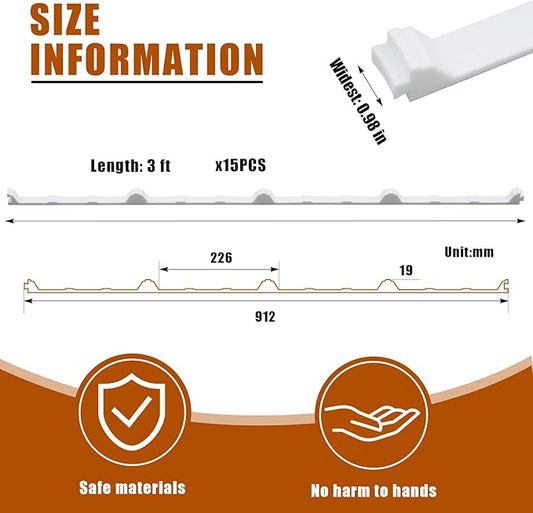 9 Inch R-Shaped Panel Foam Closure Strips for Metal Corrugated Roofing Panels, Thermal Insulation and Noise Reduction Inside Roof Closure Strips, 3ft Long Inside 9 Inch, 15 Pcs, White