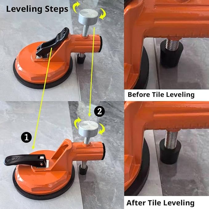 Floor Gap Fixer Tool,Laminate Flooring Tools with Enhanced Vacuum Suction Cup,Tile Countertop Installation Tool,Heavy Duty Plank Grabber for Glass Stone Slab Vinyl Flooring Gap Repair (Orange 2pcs)