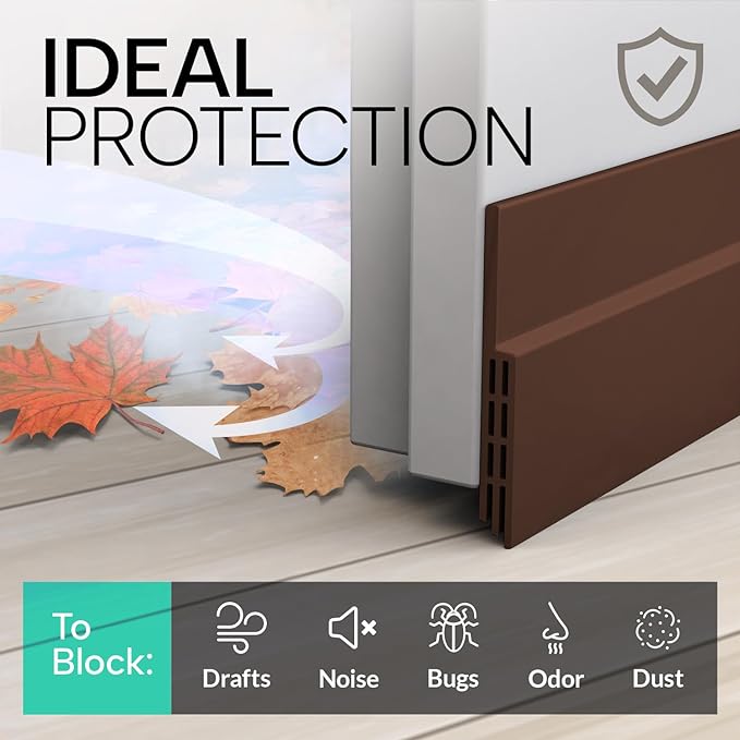 Vellure® Door Draft Stopper for Bottom of Door - Premium Door Sweep for Bottom of Door/Weather Stripping Door Seal (Save Energy – installs Quickly and Easily) Door Strip Ideal for (5, Brown)