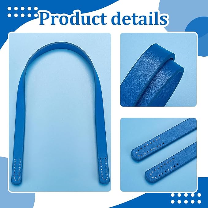 PH PandaHall 24 Inch Blue Leather Bag Strap, 2pcs Sew on Purse Handles 0.7 Inch Wide Leather Bag Handle Short Handbag Strap Replacement Handle for DIY Handbags Bags Tote Crochet Bag Repair