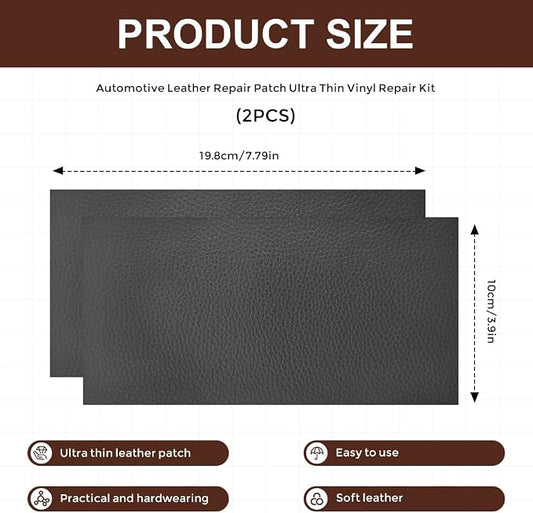 2PCS Leather Repair Patch Tape, Vinyl Patch, 4 x 8 Inches PU Vinyl Repair Patches for Car Upholstery Seat, Self Adhesive Leather Repair Patches for Furniture, Couch, Sofa, Car Seats (Gray)