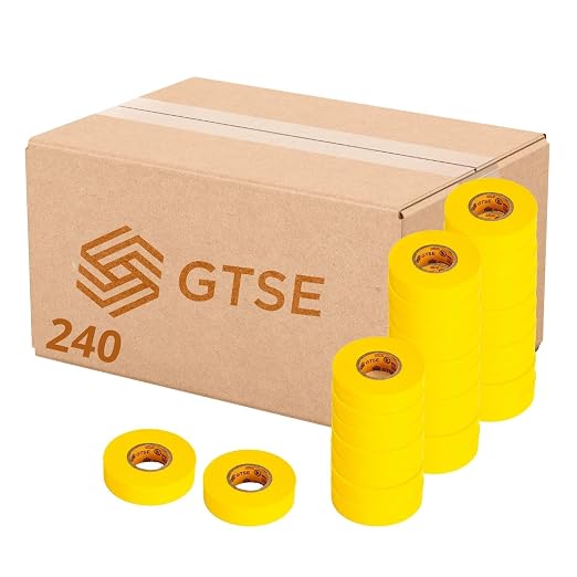 GTSE Yellow Electrical Tape, 240 Rolls Bulk Box – Waterproof, Industrial Grade Vinyl, 3/4 in x 66ft– Strong Self-Adhesive PVC Electric Tape for Wire Insulation, 7 Mil, 600V – UL/CSA Listed