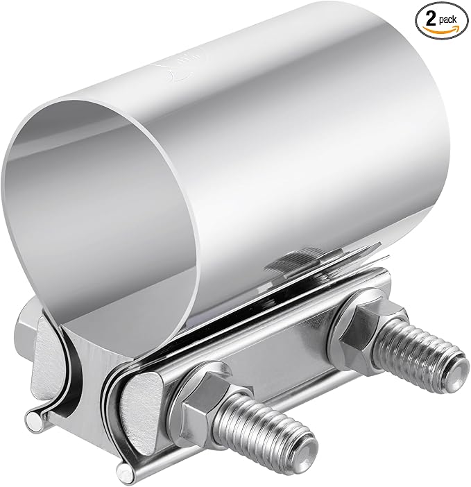 EVIL ENERGY 1.75" Exhaust Clamp, 1 3/4 in Butt Joint Band Clamp Sleeve Coupler Stainless Steel for Pipes, Mufflers, Catalytic Converters (2PCS, 1.75inch)