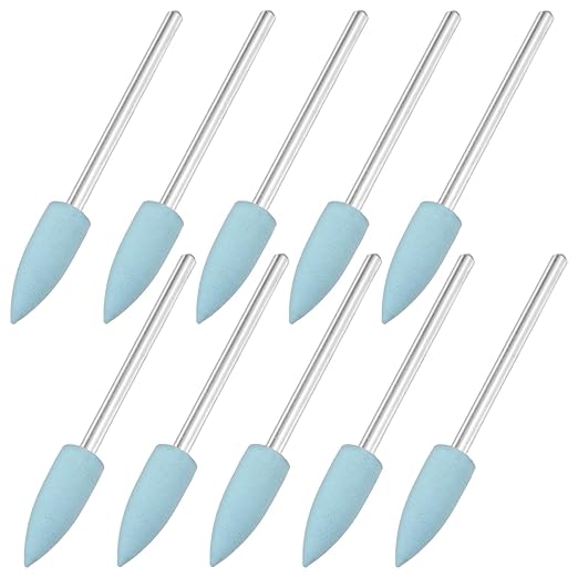 M METERXITY 10-Pack Polishing Bit Buffing Wheel, 0.23 Inch(6mm) Dia Silicone Pointed Polishing Kit Sanding Bits for Jewelry/Bone Products/Jade Carvings, Rotary Tool 600 Grits [Light Blue]