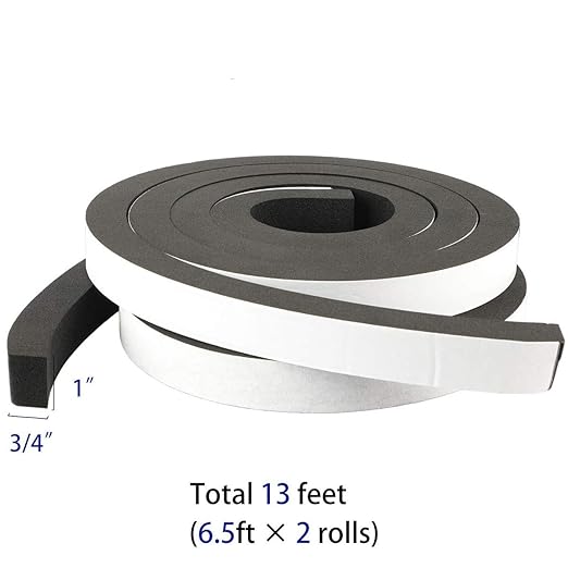 High Density Foam Tape - 1" x 3/4" x 13Ft Weatherproof Adhesive Prevent Condensation Heat Resistant Flame Retardant Weather Stripping Easy to Cut & Install & Remove for Car Doors Pipes Windows
