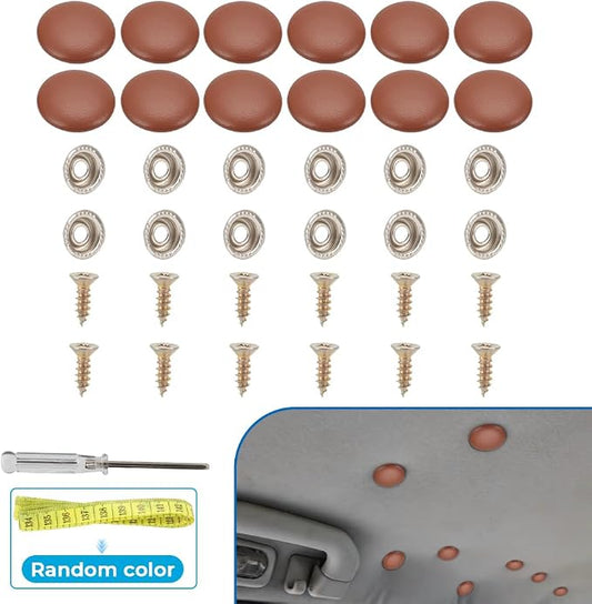 Set of 12 Brown Leather Snap Upholstery Buttons Fit for Tufting Furniture Bed Sofa Chair, Car Seat RV Roof Headliner Interior Cloth Fixing with Installation Tool