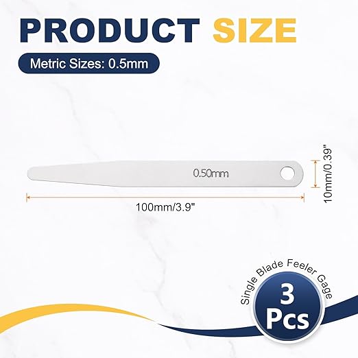HARFINGTON 3pcs Metric Thickness Feeler Gauge 0.5mm Single Blade Oval Feeler Gauge 3CR-13 Stainless Steel Gap Measuring Tool for Repair Valve Guitar Spark Plug