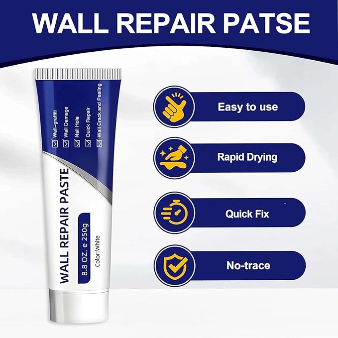 Drywall Repair Kit, White Wall Repair Paste, Multi-Functional Quick Drying Wall Mending Agent, for Cracks and Holes, with Scraper and Sandpaper