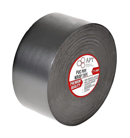APT, 10 Mil (2" x 100 ft,) Weatherproof Black PVC Pipe Wrap Tape for Corrosion Protection, Drain Pipe Wrap Tape, Pipe Wrap Insulation Tape for Outdoor, Underground Pipe (1 Roll)