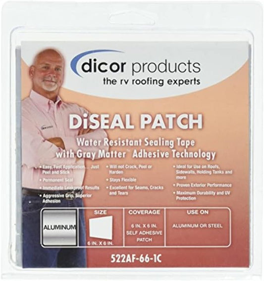 Dicor 522AF-66-1C DiSeal Silver Patch Sealing Tape - 6" x 6" - Ideal for Quick and Easy Repairs on RV Roofs and More