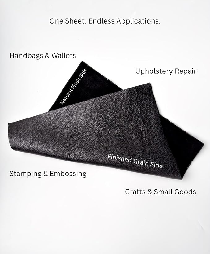 Natural Grain Cow Leathers: 12'' x 12'' Pre-Cut Leather Pieces (Black, 3 Pieces)