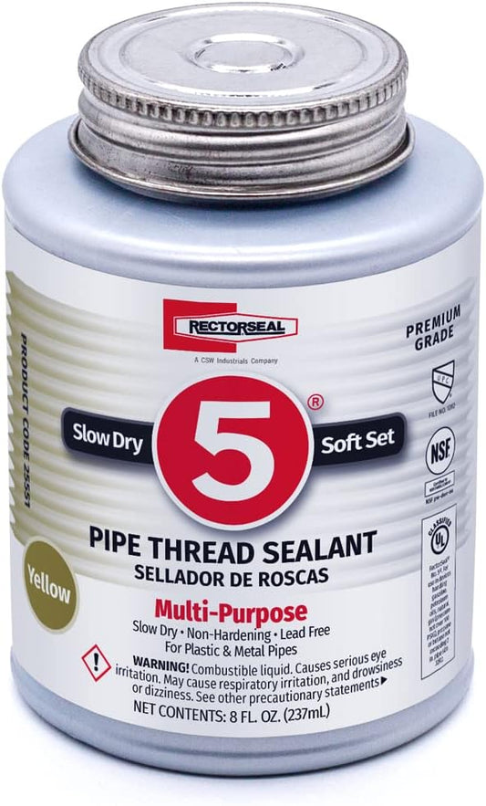 RectorSeal No. 5 25551 Pipe Thread Sealant, Lubricates & Protects Threads, Soft Setting, Slow Drying, & Permits Easy Breakout, Contains No Other Metals, 8 oz