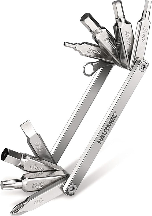 HAUTMEC 9 in 1 Bike Multitool, Mini Bike Repair Tool Kit for Road and Mountain Bikes, Lightweight Stainless Steel Bike Tool With 2/3/4/6mm Inner Hexagon and Phillips Screwdriver Multitool HT0418-BT