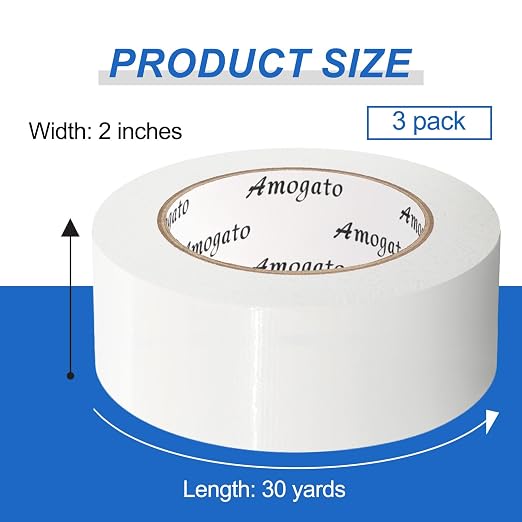 3 Roll Heavy Duty White Duct Tape-Professional Grade Outdoor Waterproof Duct Tape,Tear by Hand Design for Self-Healing, Industrial, Professional Use,30 Yards x 2 Inch