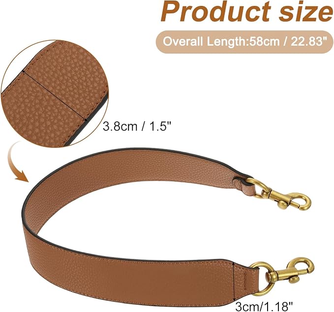 uxcell 22.83 Inch PU Leather Short Bag Strap with Clasp, Purse Handles Handbags Replacement Straps for Clutch Bag Crossbody Underarm Bags, Brown, Deep Gold Buckle