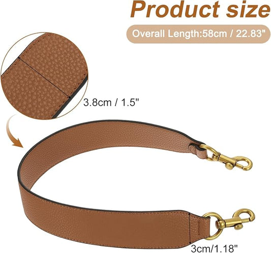 uxcell 22.83 Inch PU Leather Short Bag Strap with Clasp, Purse Handles Handbags Replacement Straps for Clutch Bag Crossbody Underarm Bags, Brown, Deep Gold Buckle