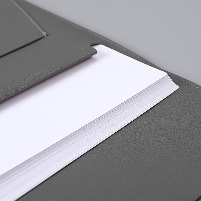PU Leather A4 File Folder Document Holder with 3 Pockets Waterproof Stylish Envelope Folder Case with Snap Closure (Dark Gray)